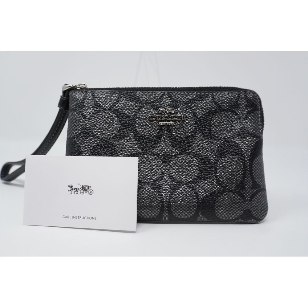 Coach Corner Zip Wristlet Signature Pearlized Coated Canvas Metallic Leather